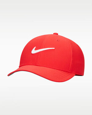New Nike Club Structured Swoosh Hat Deep Red White Cap FB5625 657 Size M/L